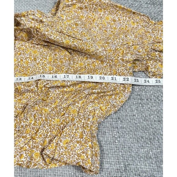 J Crew Top Woman Large Yellow Floral Gathered Scoopneck Scattered Blooms Peasant - Picture 7 of 12